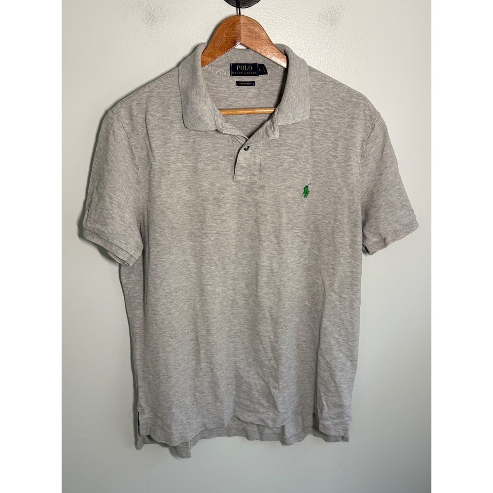 Polo Ralph Lauren Mens Stretch Mesh Polo Shirt Gray Green Pony Large